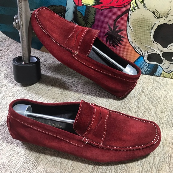 Donald J Pliner Mens Driving Loafers Size 11Red Suede Slip On Casual S…
